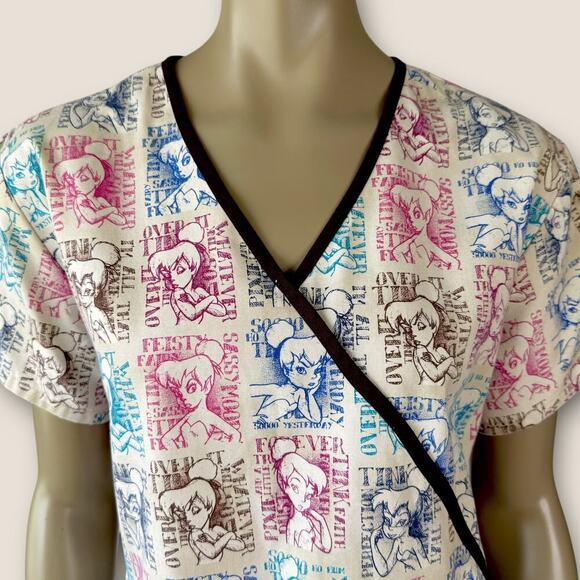 Disney Short Sleeve Medical Scrub Top Nurse Tinker Bell Women Size M Multicolor - Picture 4 of 11